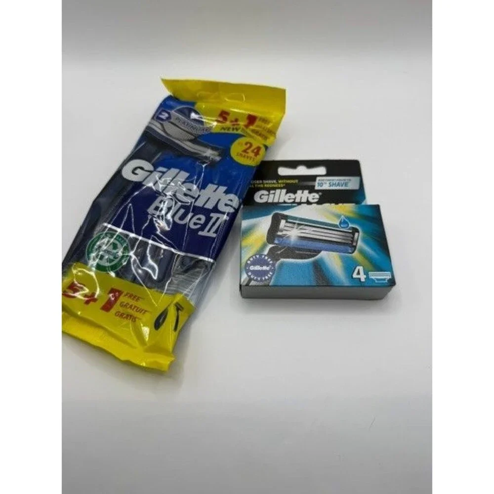 Gillette Mach3 4 Cartridge Refills & Blue II Plus 5+1 Disposable Razor Bundle